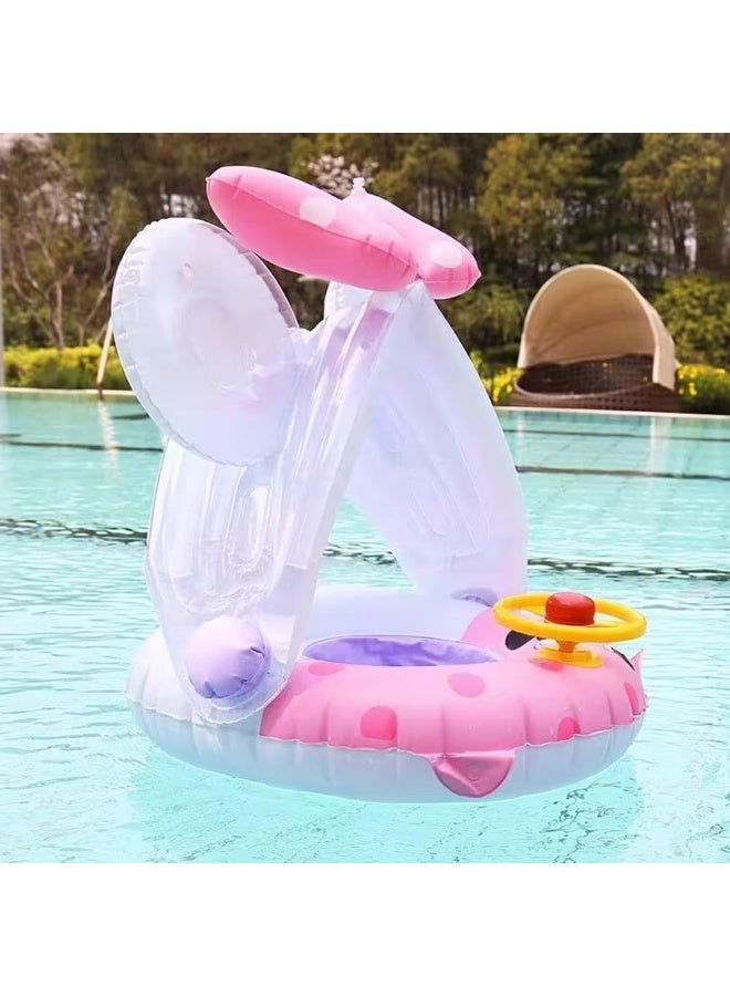 تابيت عوامة حمام سباحة للأطفال، قارب عائم لحمام السباحة مع مظلة واقية من الشمس، عوامة حمام سباحة قابلة للنفخ، حلقة يخت، مظلة، مقعد تدريب سباحة قابل للنفخ للأولاد والبنات، هدية مثالية لحفلات الصيف الخارجية - Image 1